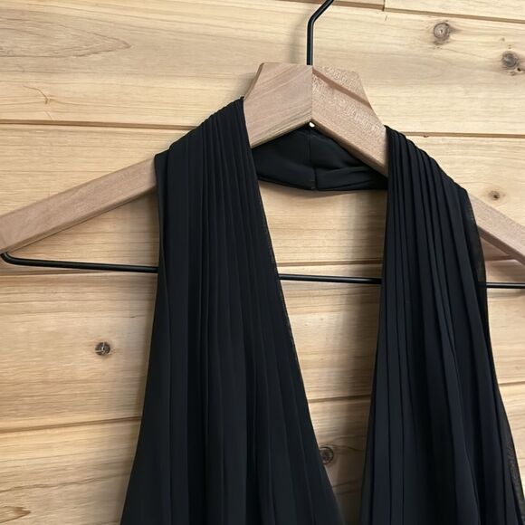 Tadashi Shoji Size 6 100% Silk Floor Length Ruffle Halter Neck Gown Maxi Dress - Picture 3 of 14